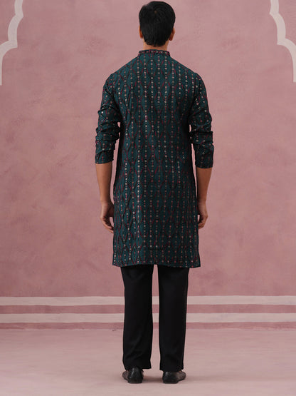 Silk Blend Embroidered Kurta Pyjama Set For Men