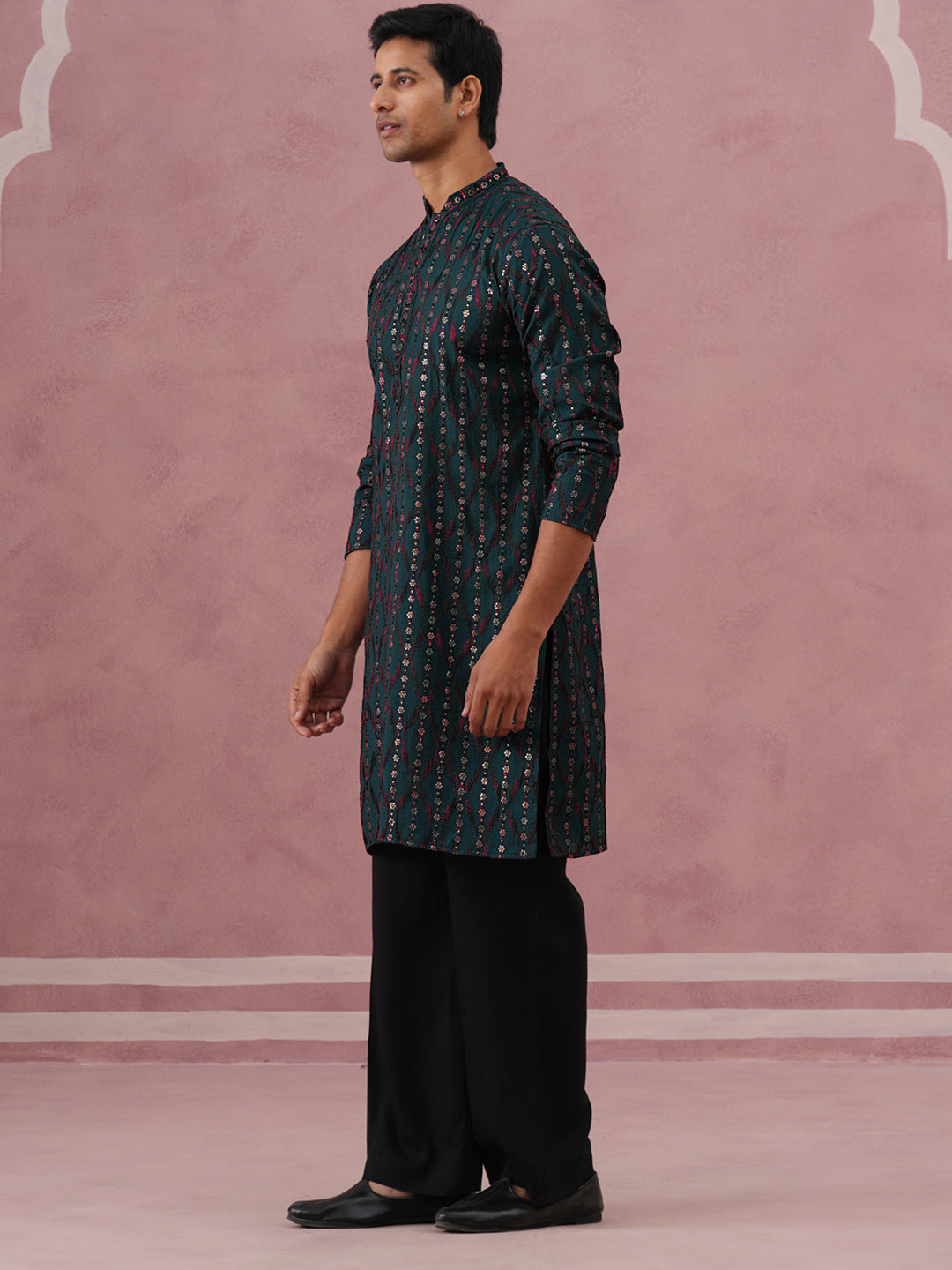 Silk Blend Embroidered Kurta Pyjama Set For Men