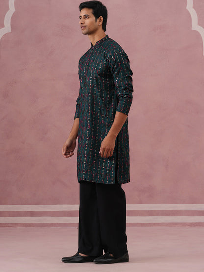 Silk Blend Embroidered Kurta Pyjama Set For Men