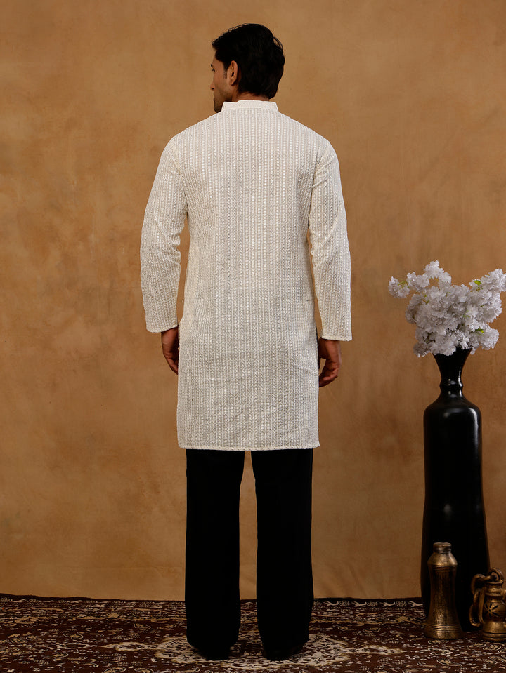 Ivory Sequins Embroidered Kurta With Korean Pants