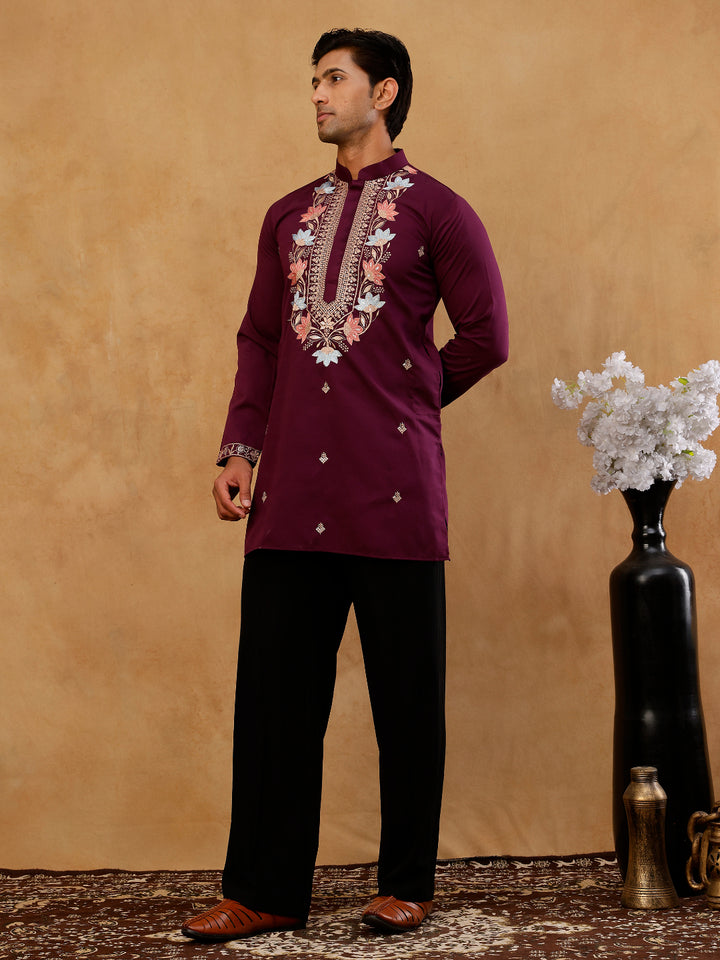 Cotton Blend Floral Embroidered Kurta With Korean Pants