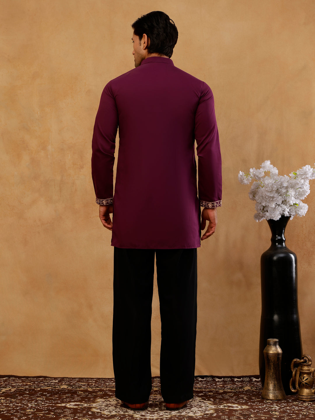 Cotton Blend Floral Embroidered Kurta With Korean Pants