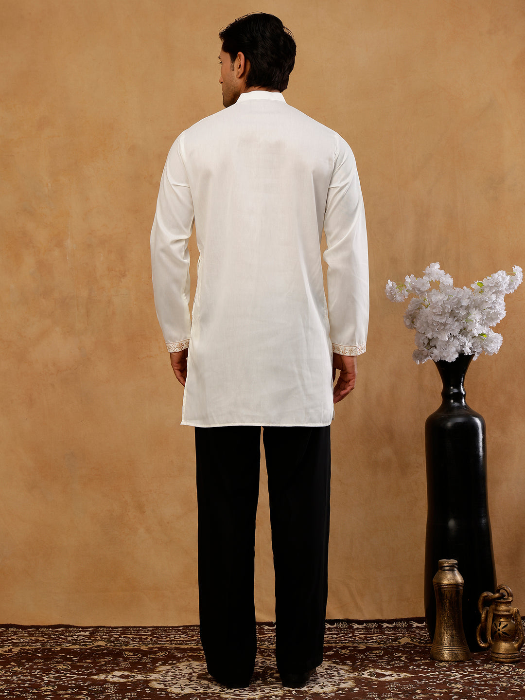 Cotton Blend Floral Embroidered Kurta With Korean Pants