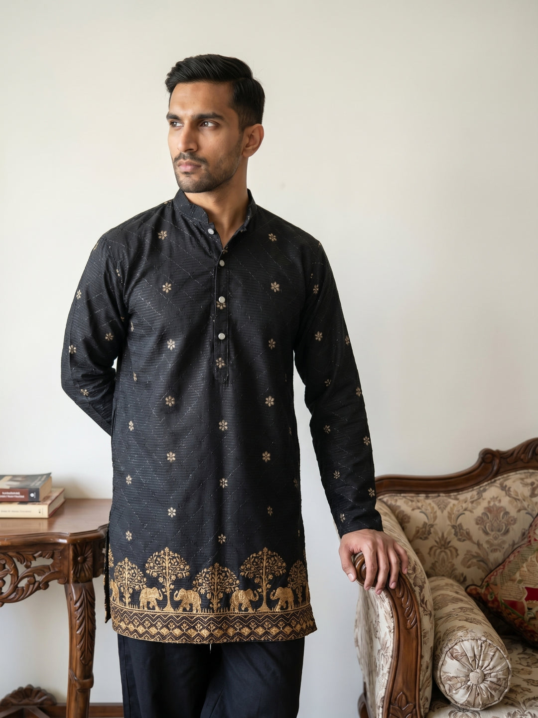 Premium Printed &amp; Thread Work Kurta With Korean Pants