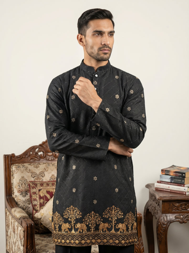 Premium Printed &amp; Thread Work Kurta With Korean Pants