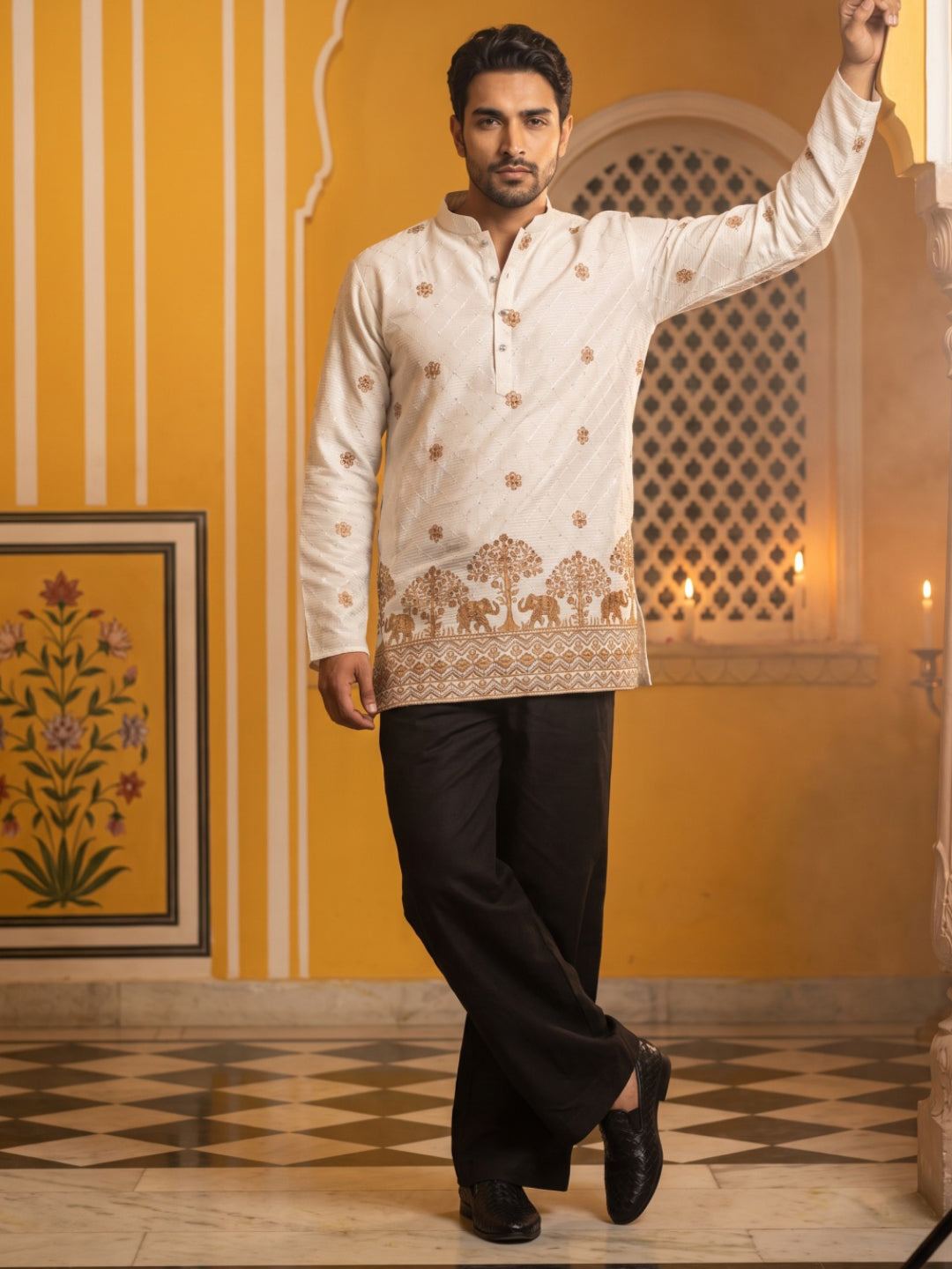 Premium Printed &amp; Thread Work Kurta With Korean Pants