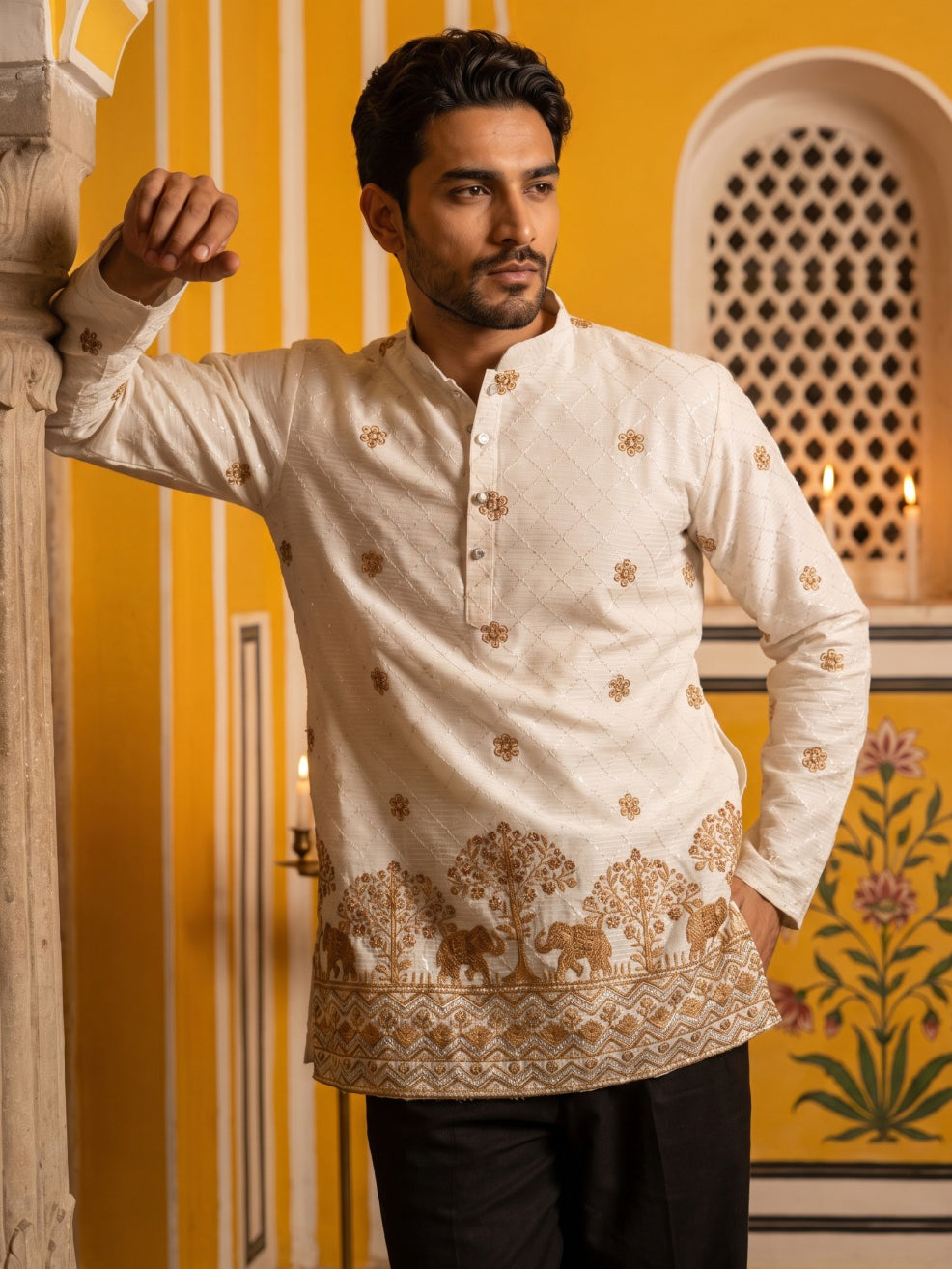Premium Printed &amp; Thread Work Kurta With Korean Pants
