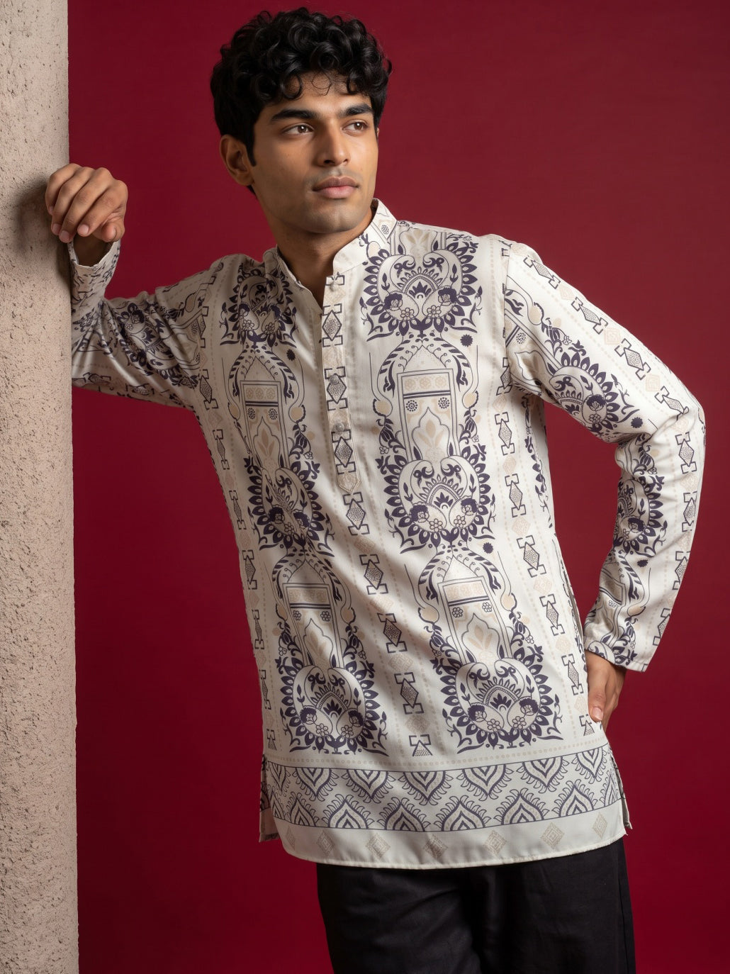 Cotton Blend Ethnic Printed Kurta With Korean Pants