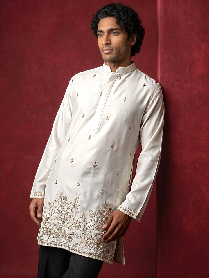 Silk Blend Embroidered Kurta &amp; Korean Pants Set