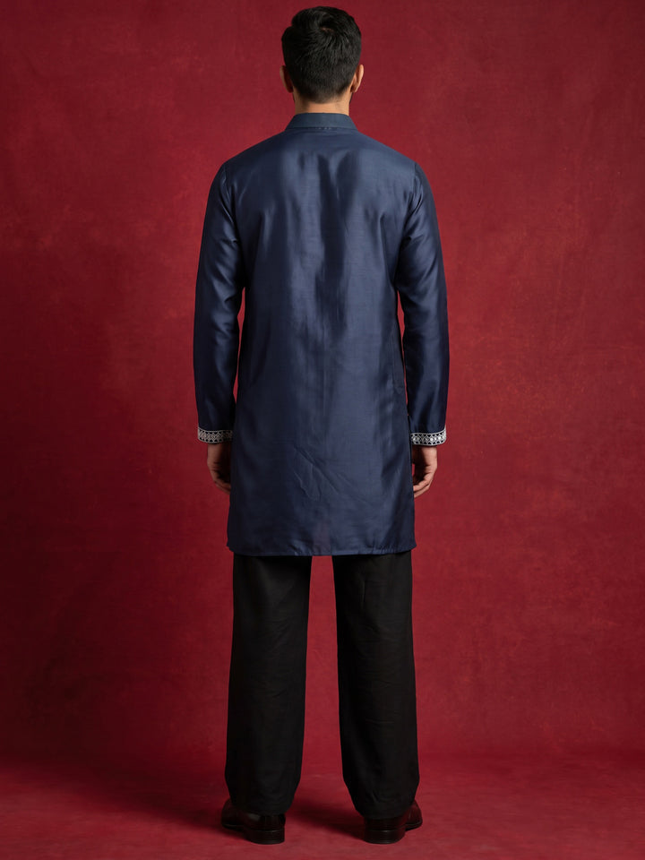 Men Ethnic Silk Blend Embroidered Kurta With Korean Pants