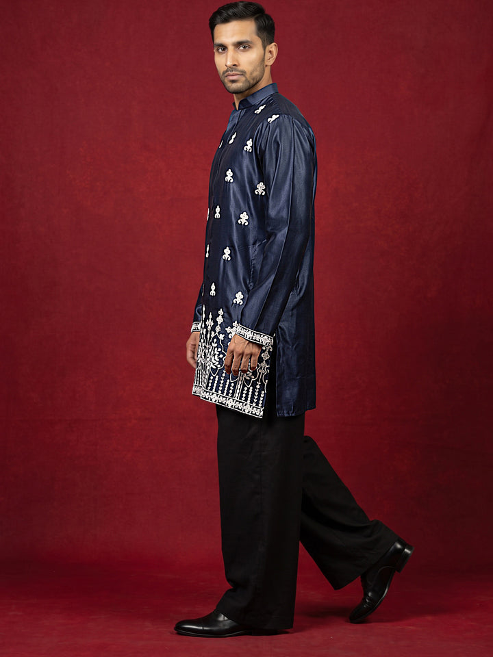 Men Ethnic Silk Blend Embroidered Kurta With Korean Pants