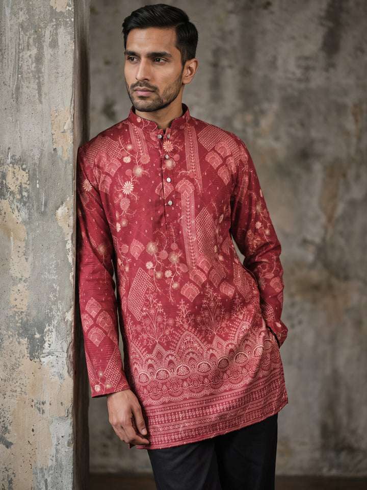 Traditional Cotton Blend Printed Kurta With Korean Pants
