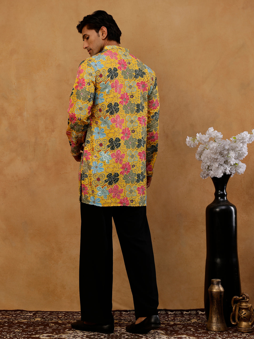 Silk Blend Designer Embroidered Kurta With Korean Pants