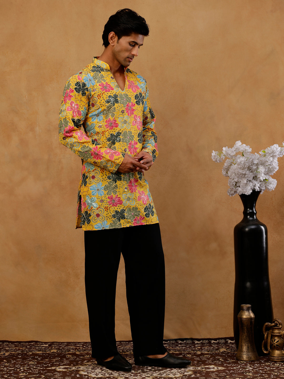 Silk Blend Designer Embroidered Kurta With Korean Pants