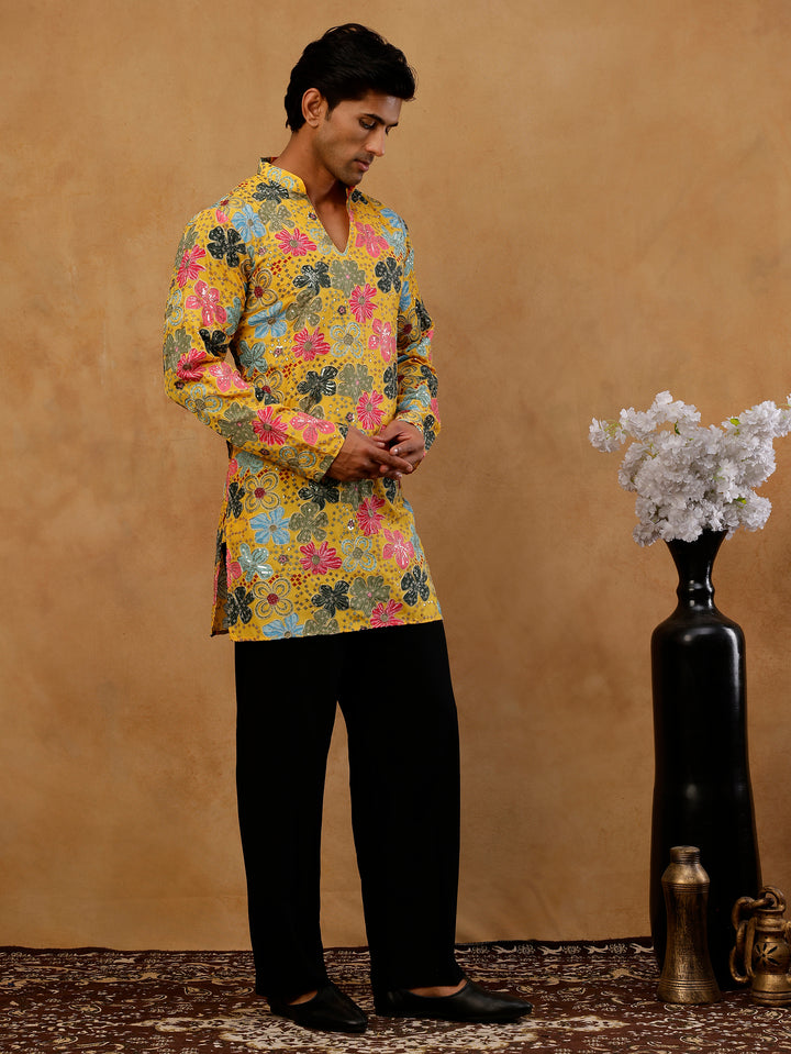 Silk Blend Designer Embroidered Kurta With Korean Pants