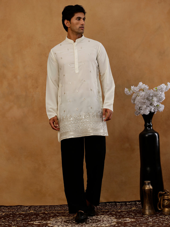 Japanese Fabric Ethnic Embroidered Kurta With Korean Pants For Men