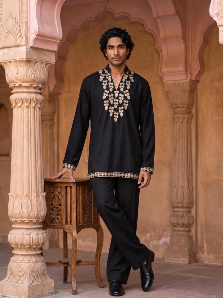 Japanese Fabric Designer Embroidered Kurta With Korean Pants