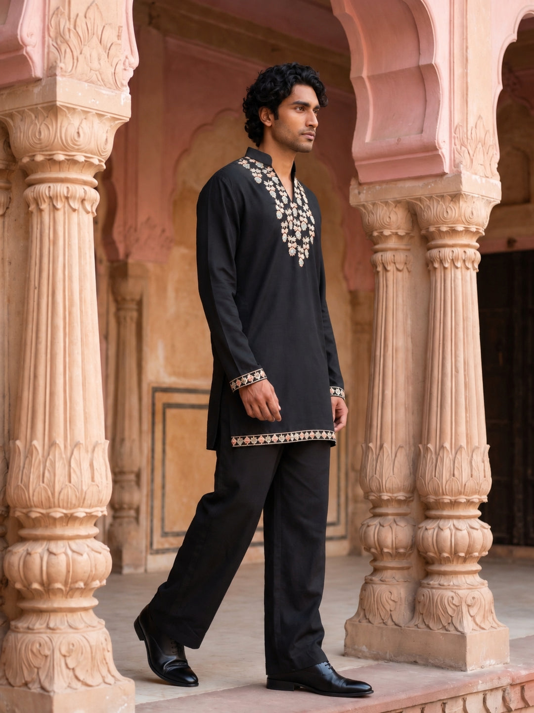 Japanese Fabric Designer Embroidered Kurta With Korean Pants