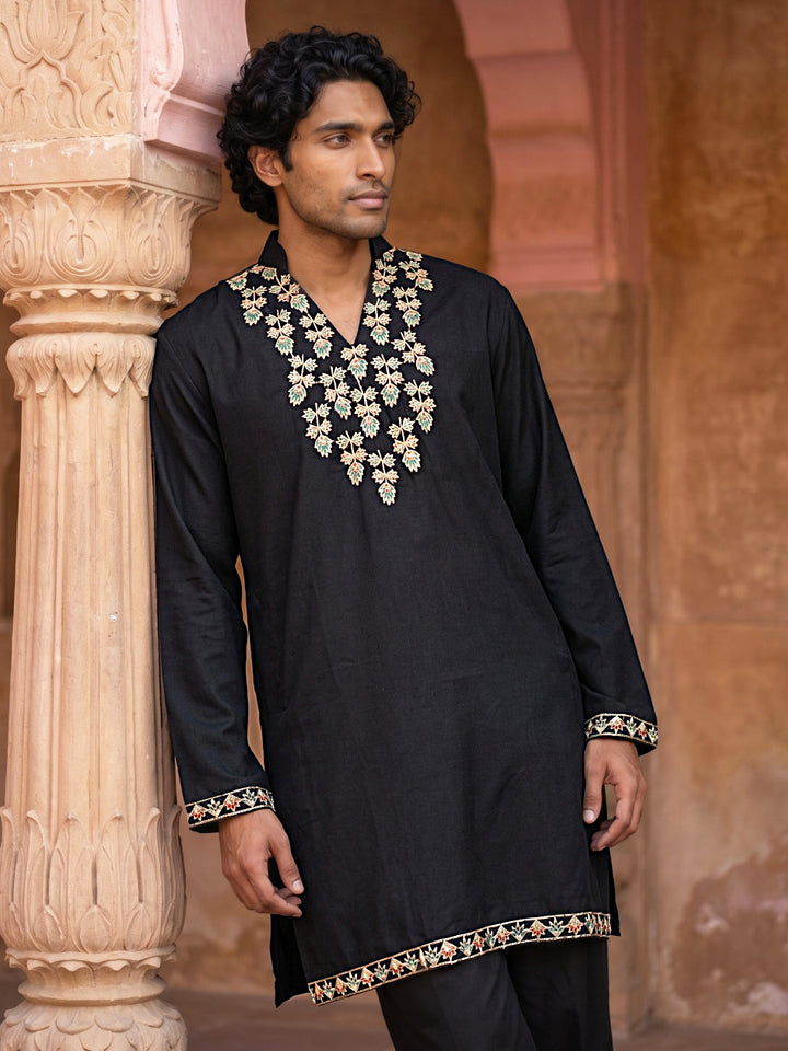 Japanese Fabric Designer Embroidered Kurta With Korean Pants