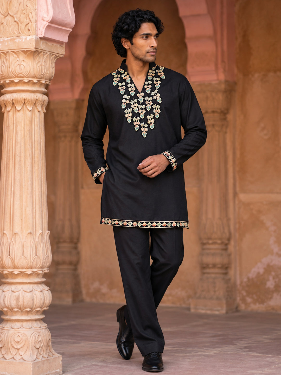 Japanese Fabric Designer Embroidered Kurta With Korean Pants