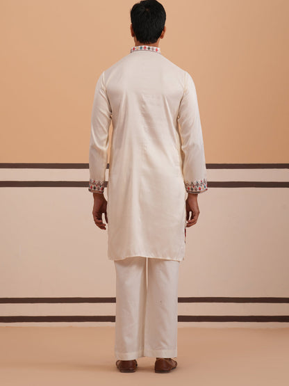 Floral Embroidered Silk Blend Kurta Set