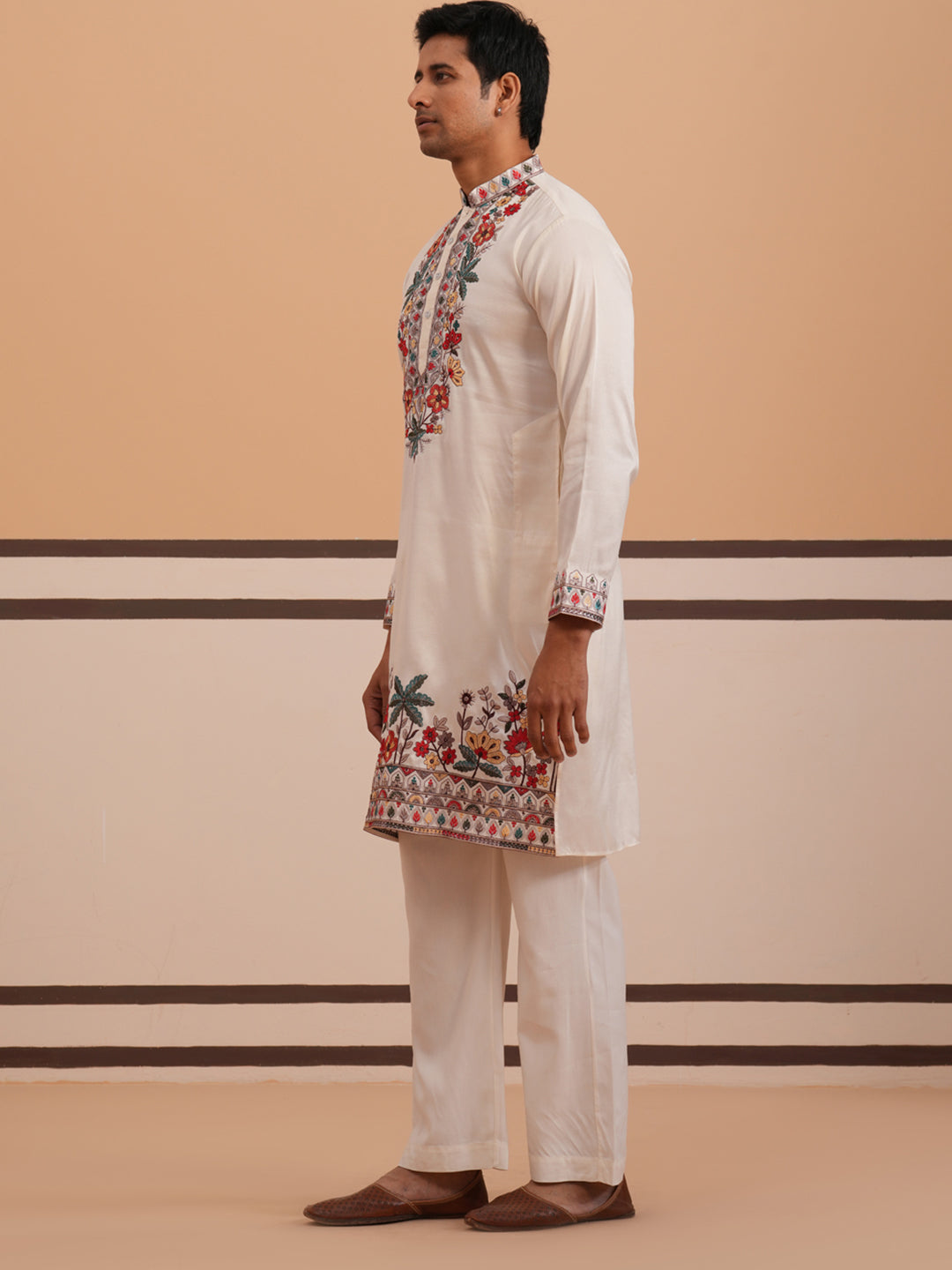 Floral Embroidered Silk Blend Kurta Set