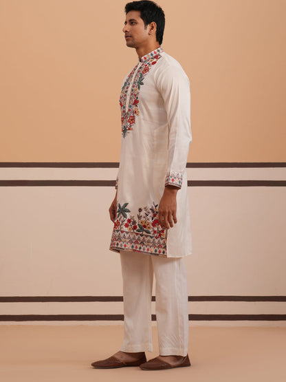 Floral Embroidered Silk Blend Kurta Set