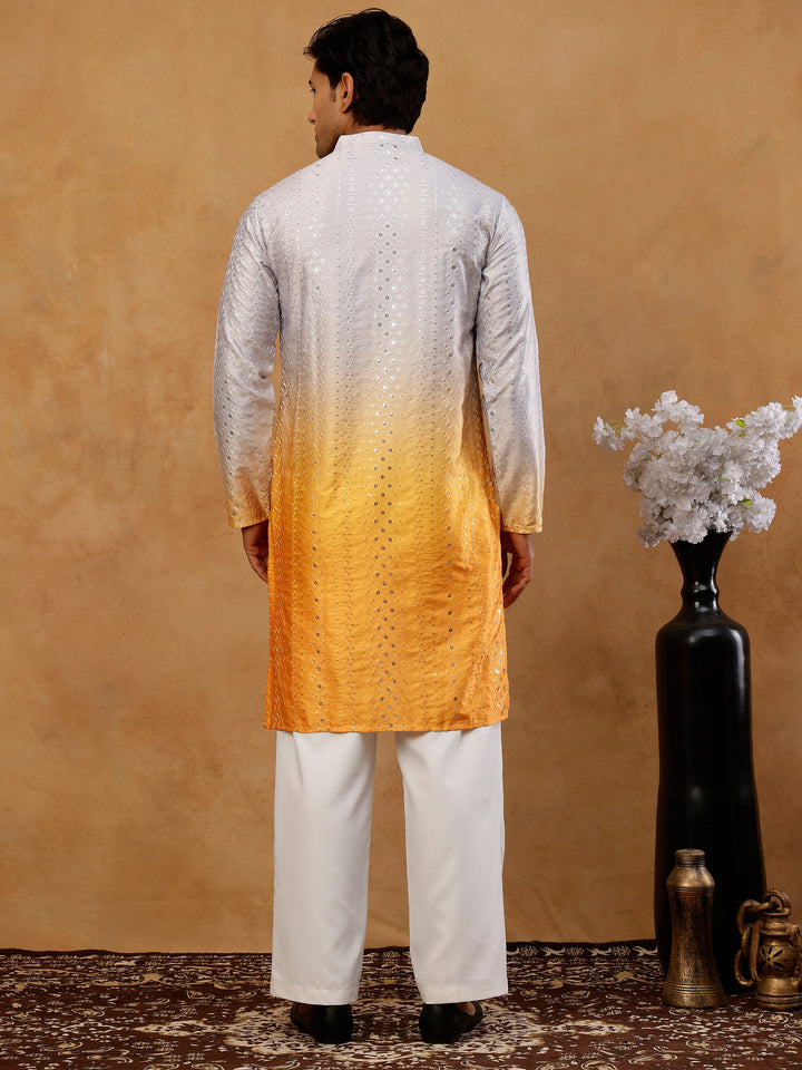 Ombre Silk Blend Sequin Kurta With Korean Pants