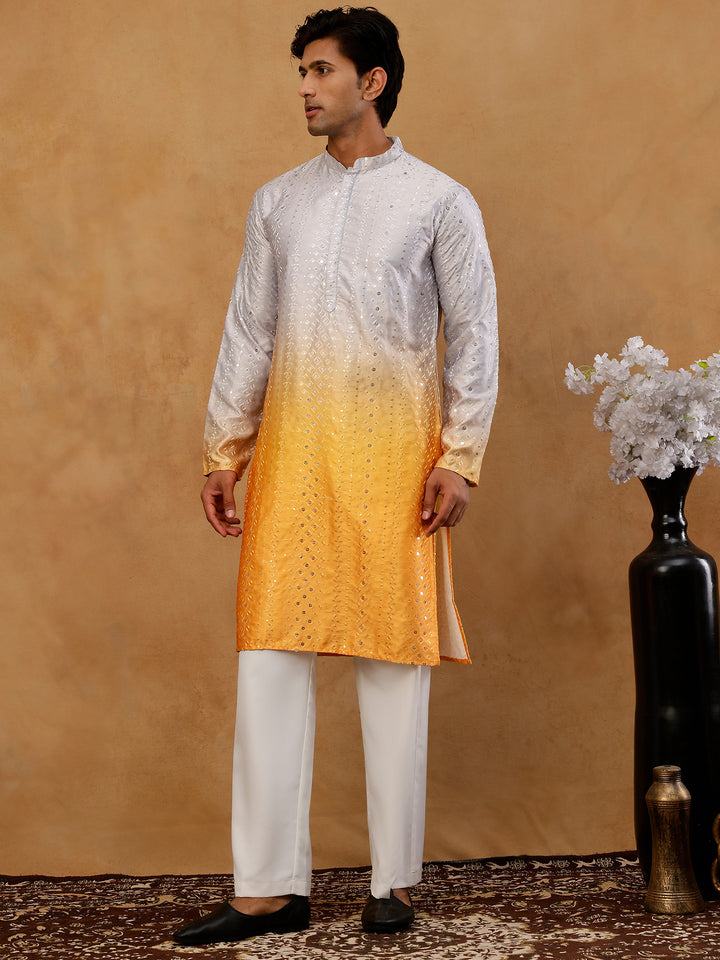 Ombre Silk Blend Sequin Kurta With Korean Pants
