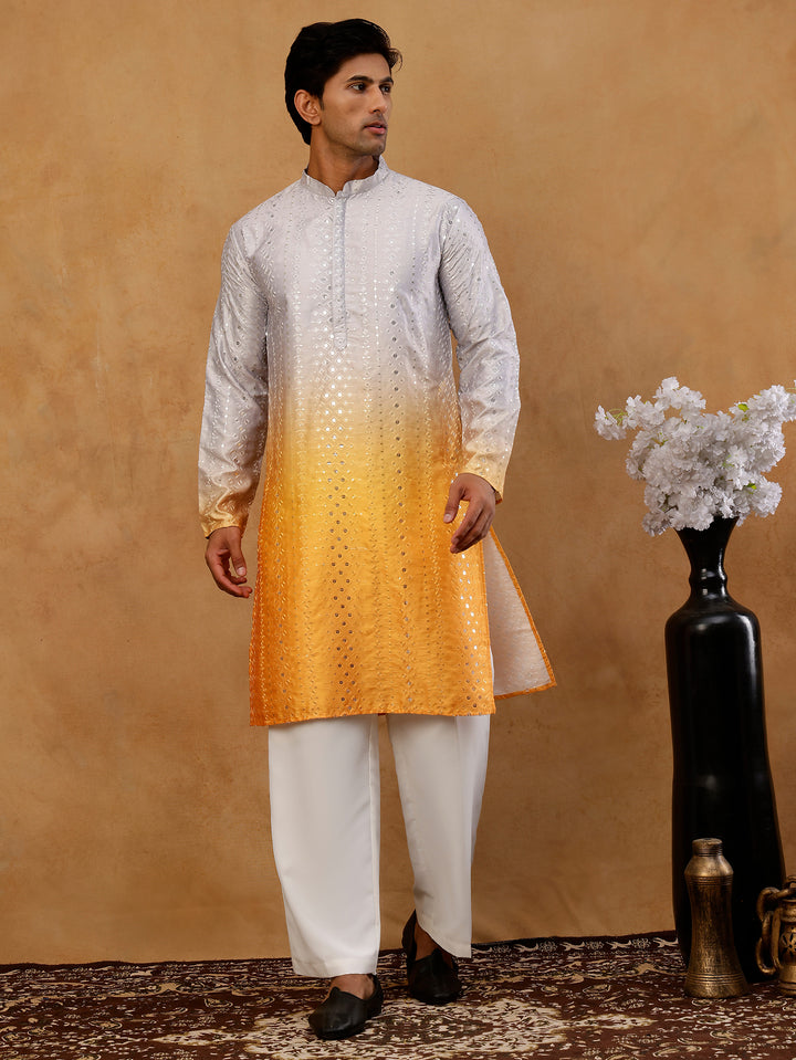 Ombre Silk Blend Sequin Kurta With Korean Pants