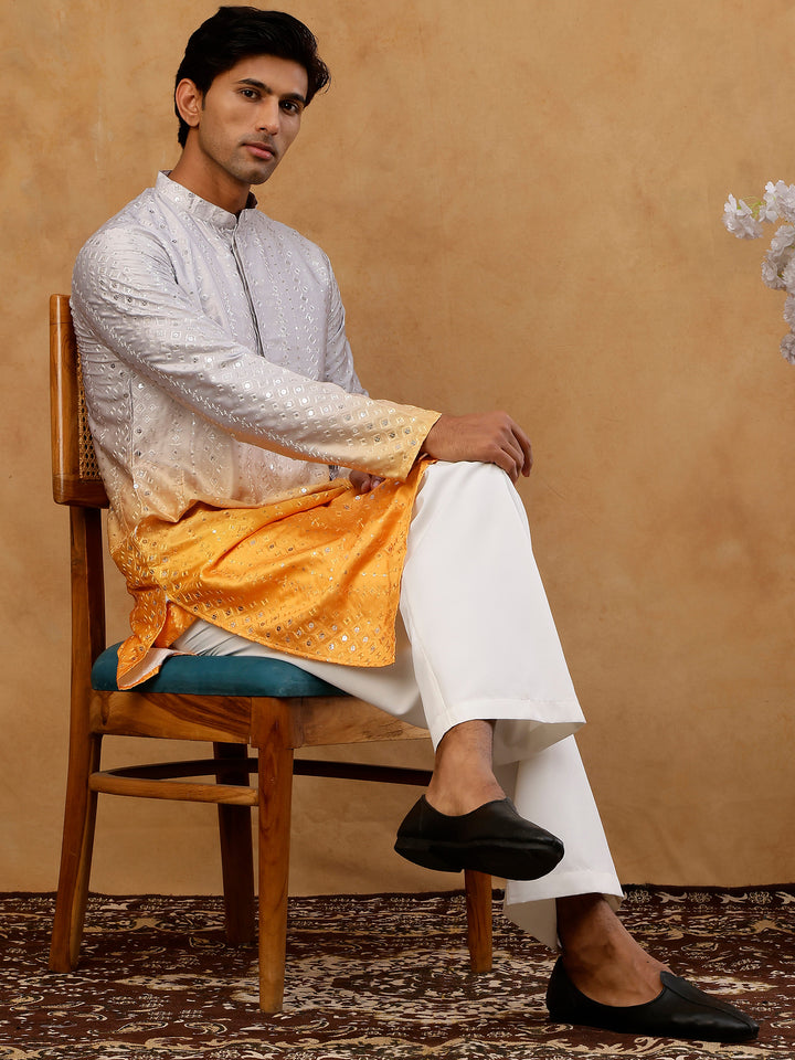 Ombre Silk Blend Sequin Kurta With Korean Pants