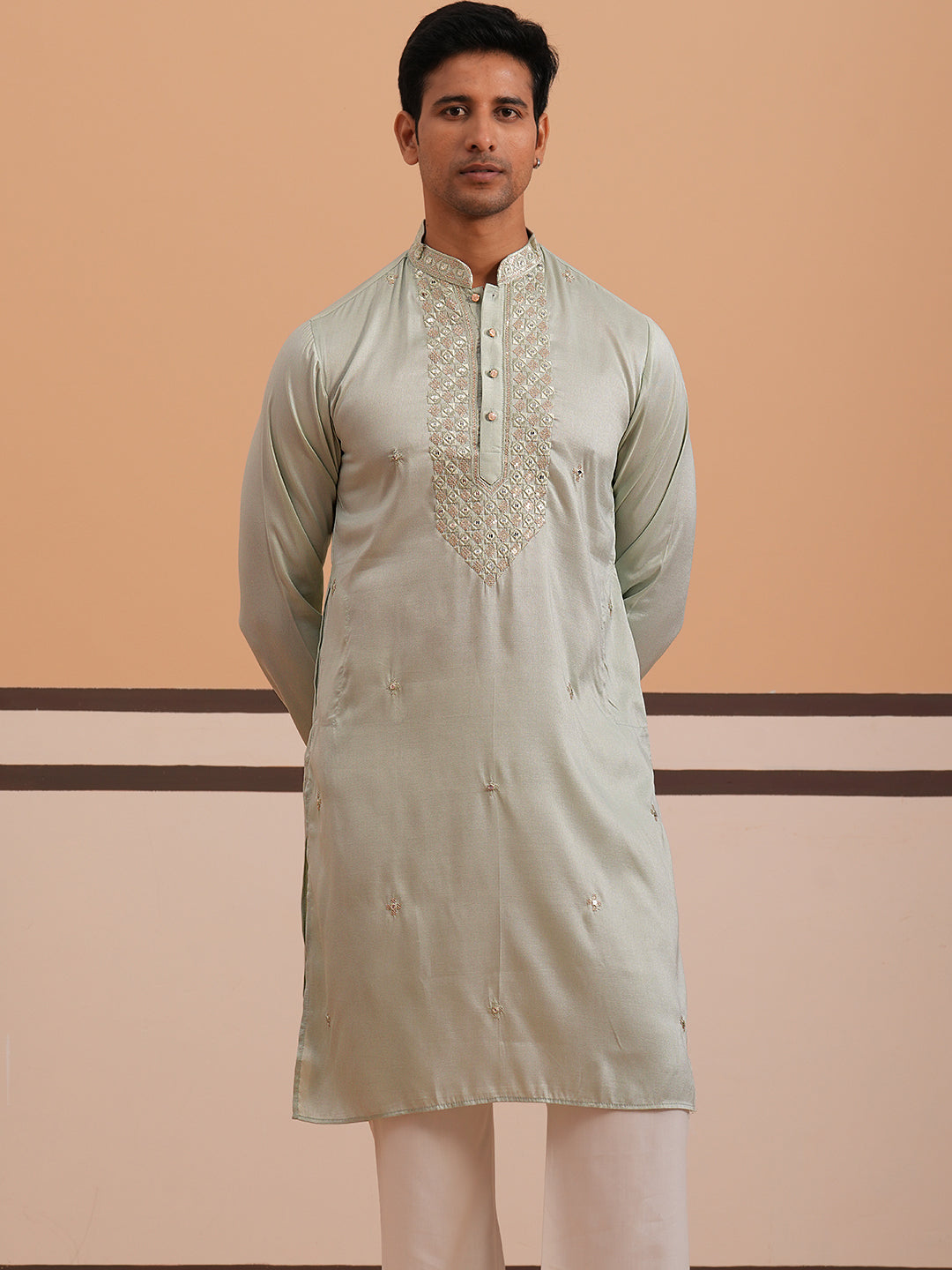 Men'S Geometric Embroidered Kurta Set