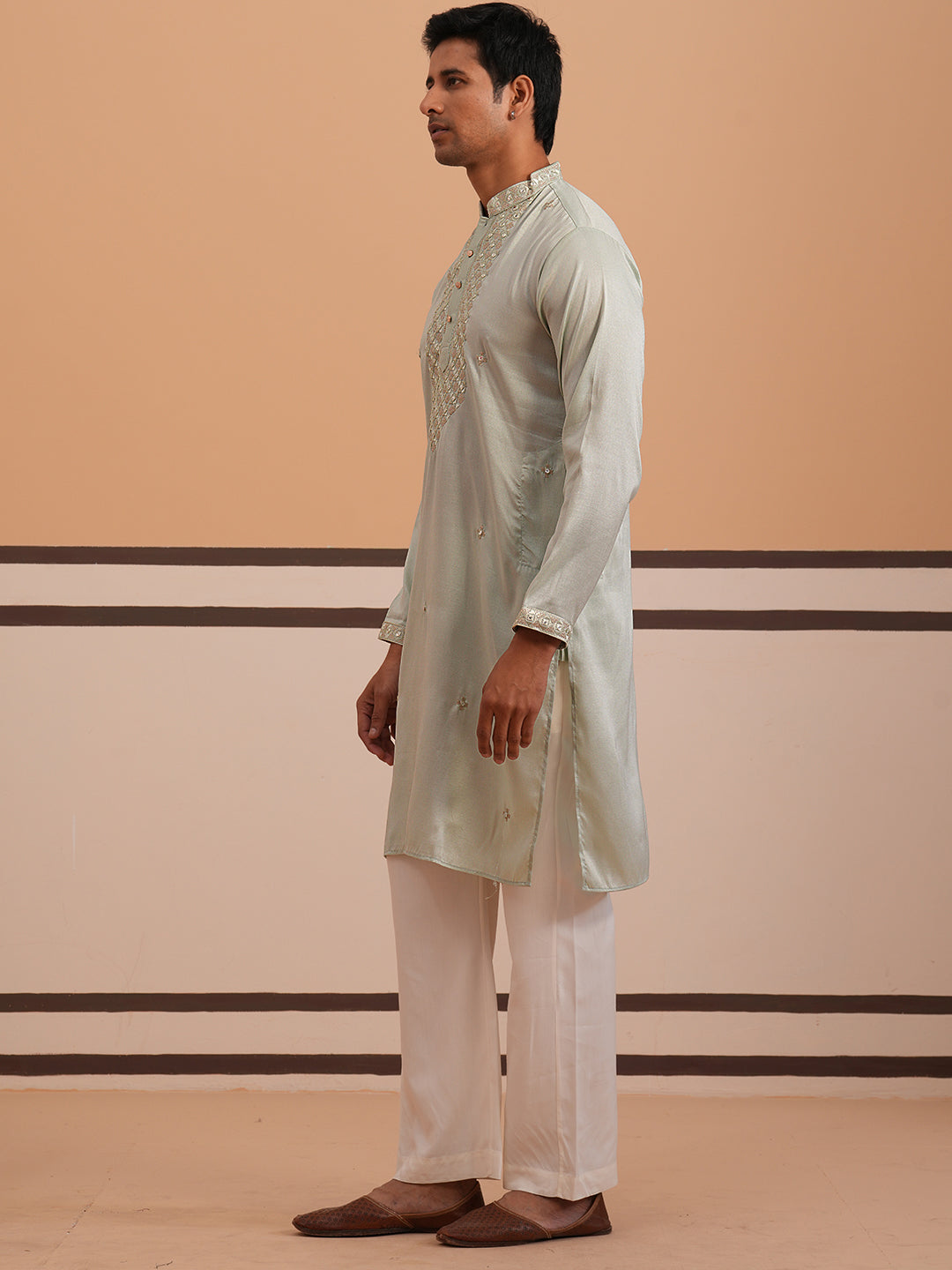 Men'S Geometric Embroidered Kurta Set
