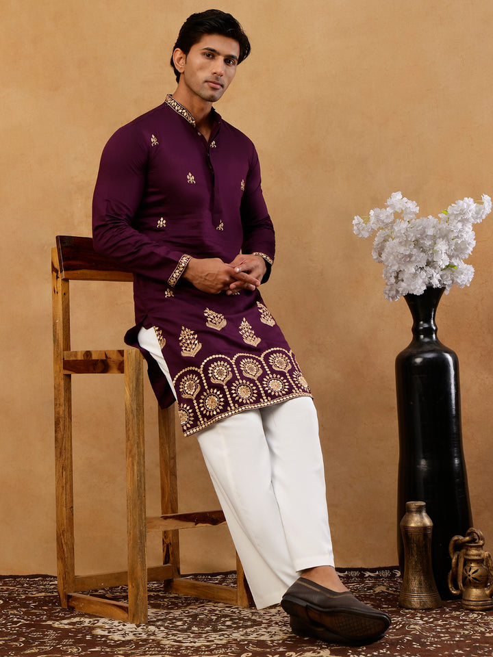 Classic Kurta &amp; Korean Pants With Rich Hemline Embroidery
