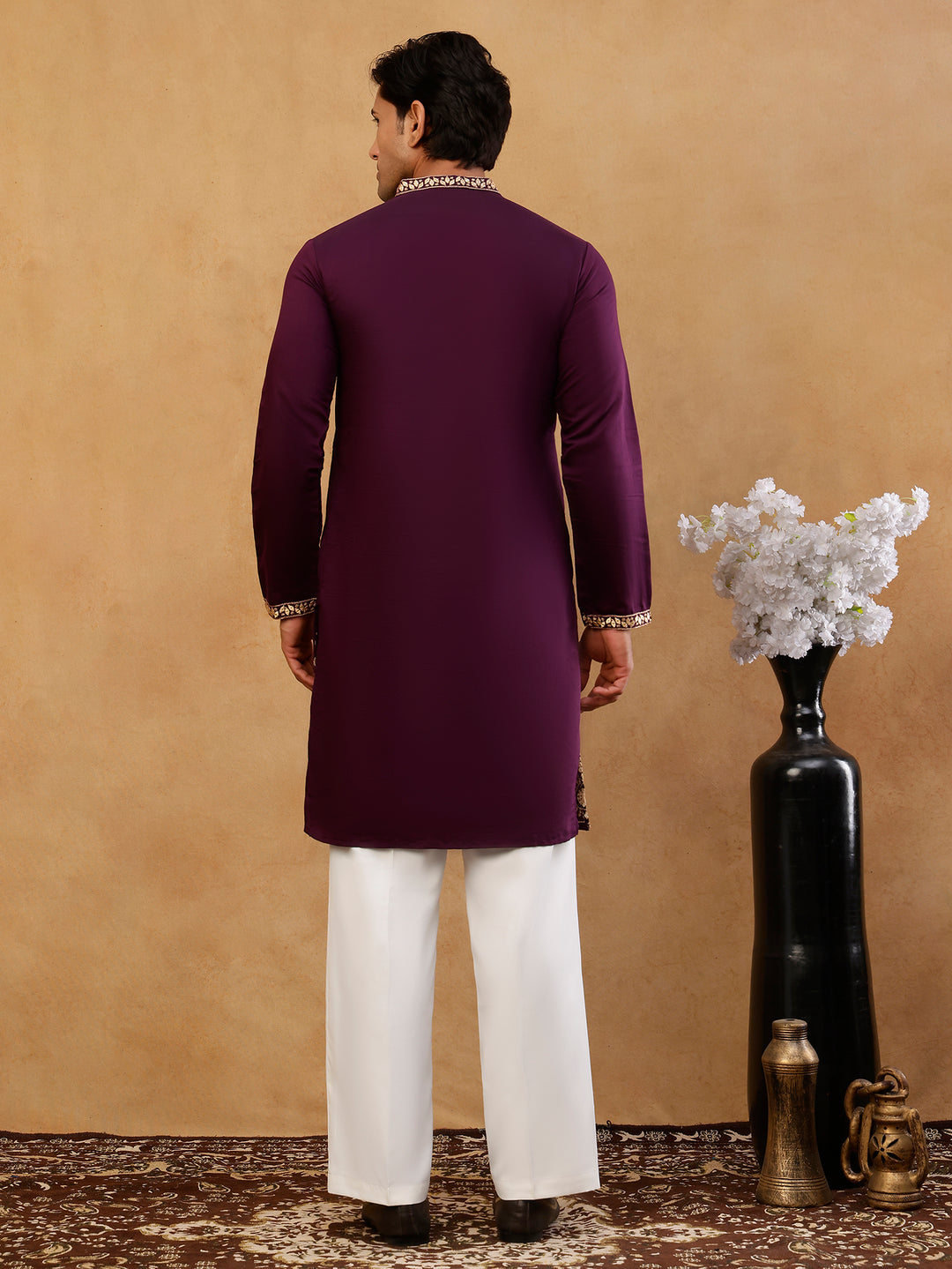 Classic Kurta &amp; Korean Pants With Rich Hemline Embroidery