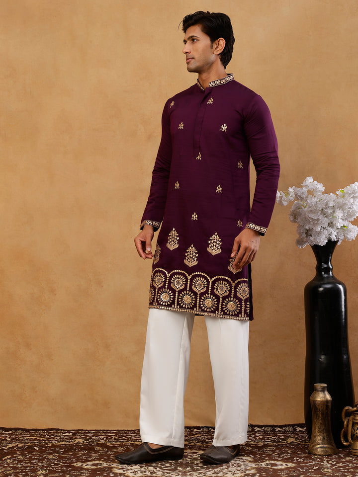 Classic Kurta &amp; Korean Pants With Rich Hemline Embroidery