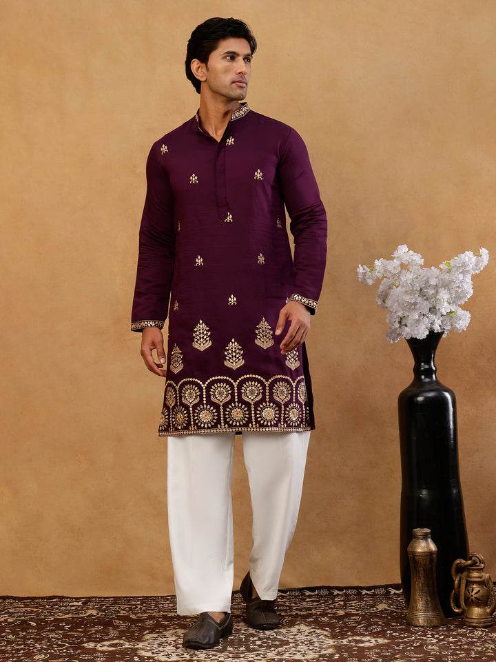 Classic Kurta &amp; Korean Pants With Rich Hemline Embroidery