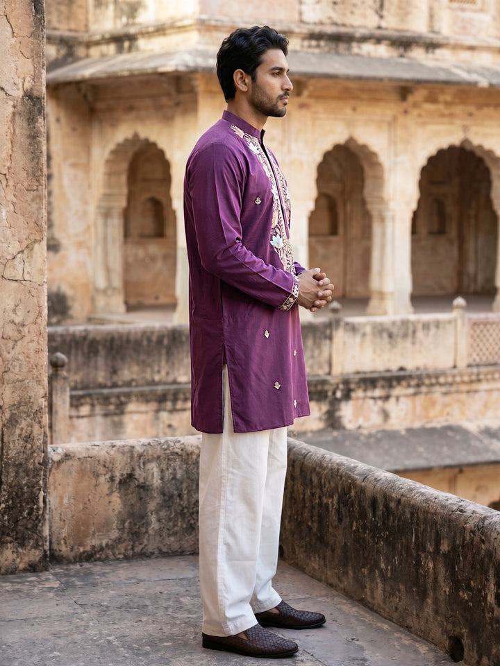Cotton Blend Floral Embroidered Kurta Set