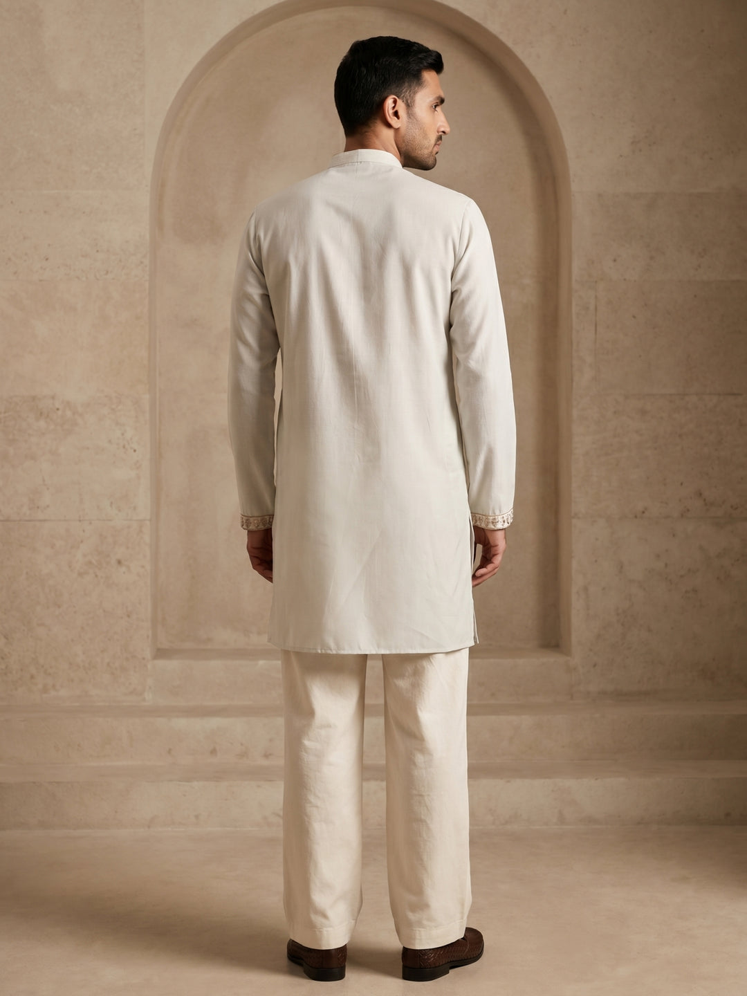 Cotton Blend Floral Embroidered Kurta Set
