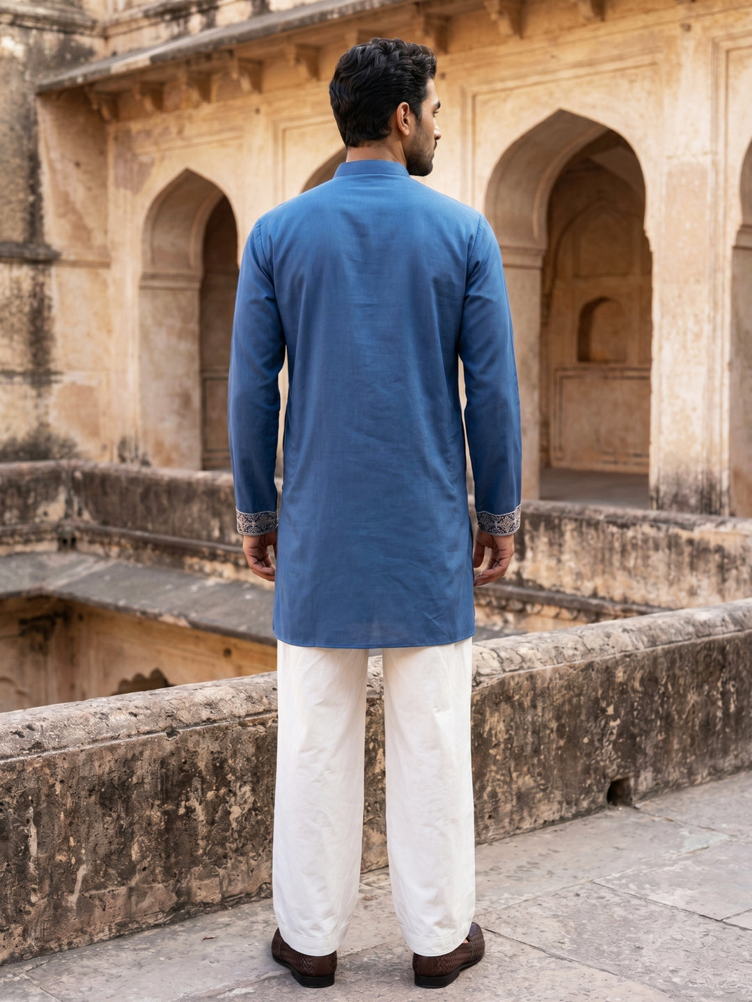 Cotton Blend Floral Embroidered Kurta Set
