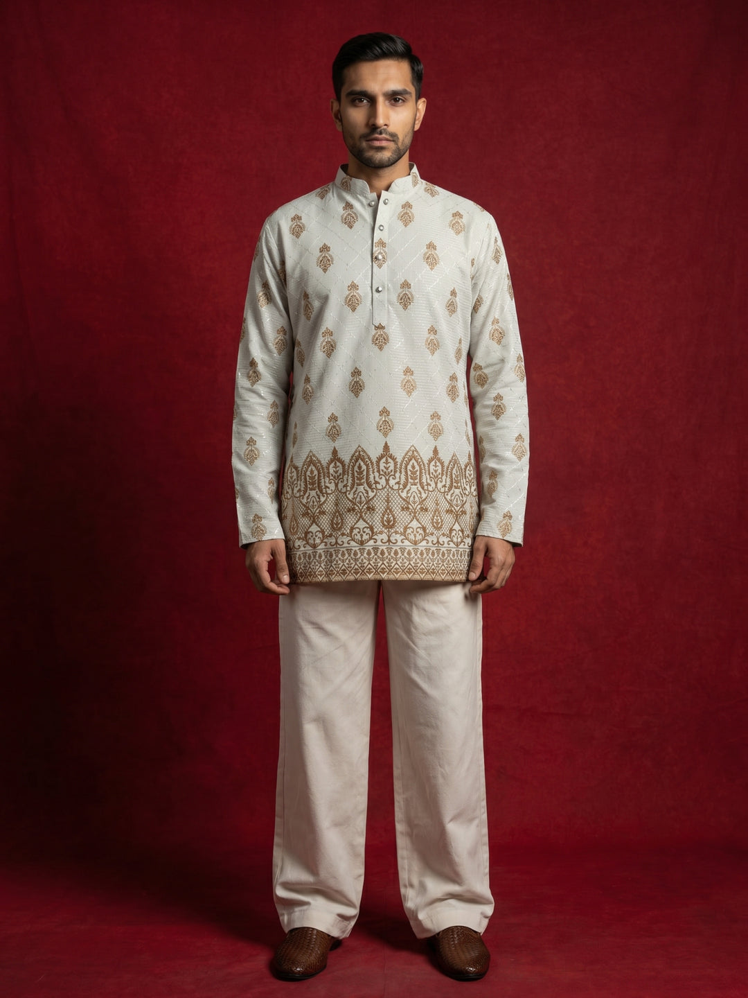 Premium Printed &amp; Thread Work Kurta With Korean Pants