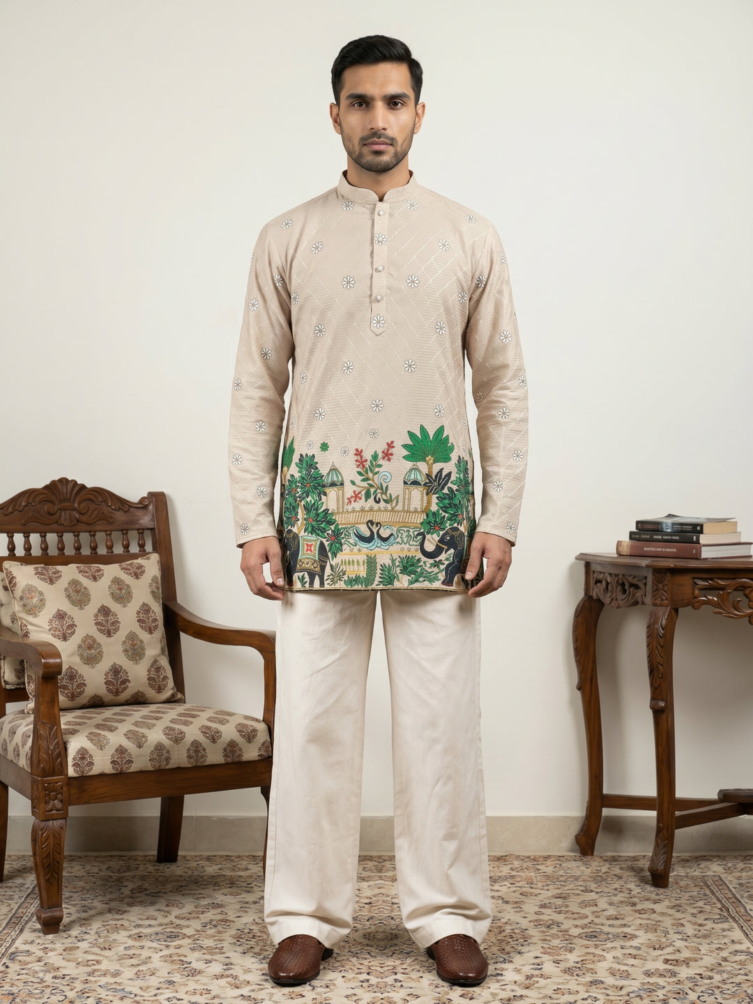 Premium Cotton Blend Printed Ethnic Kurta With Korean Pants