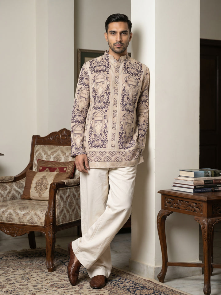 Cotton Blend Ethnic Printed Kurta With Korean Pants