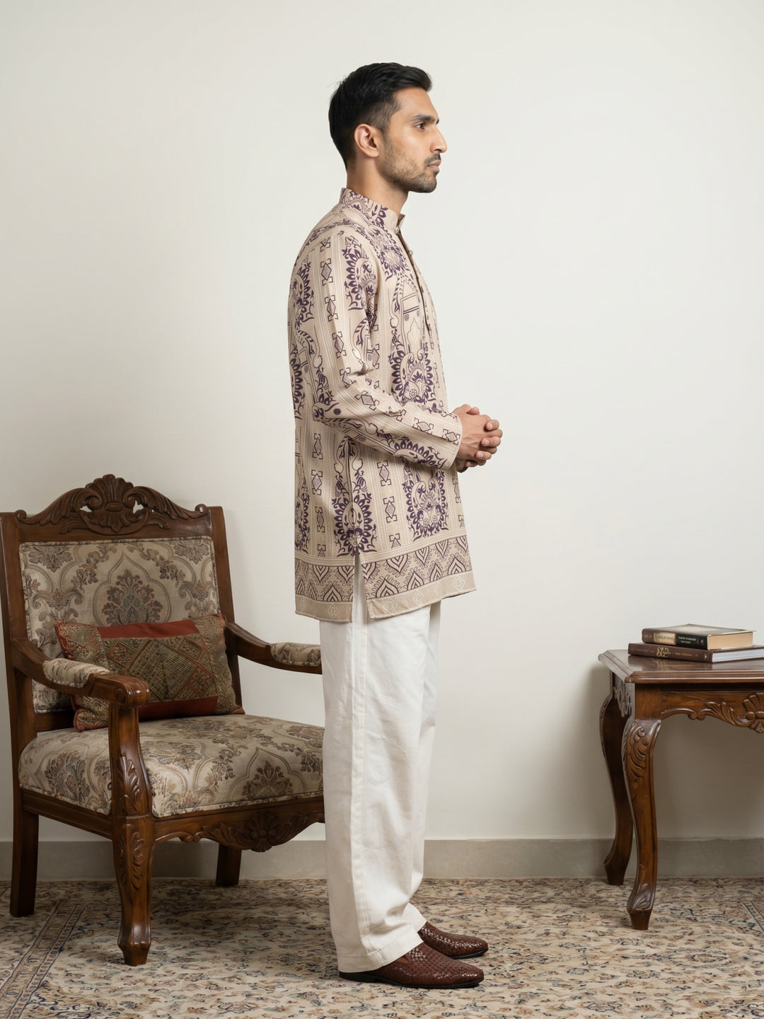 Cotton Blend Ethnic Printed Kurta With Korean Pants