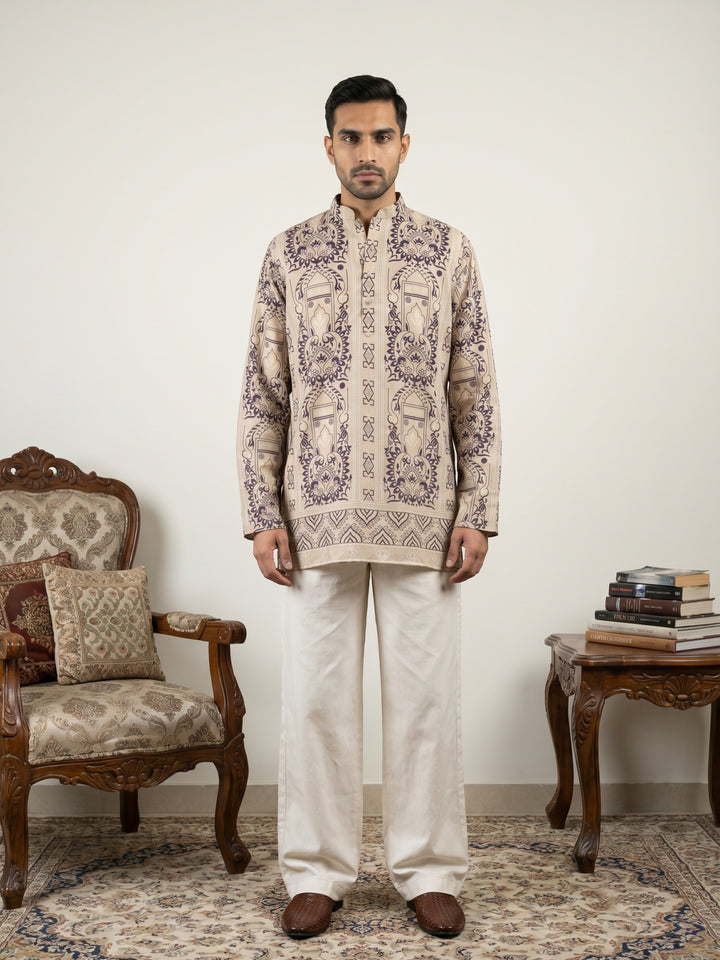 Cotton Blend Ethnic Printed Kurta With Korean Pants