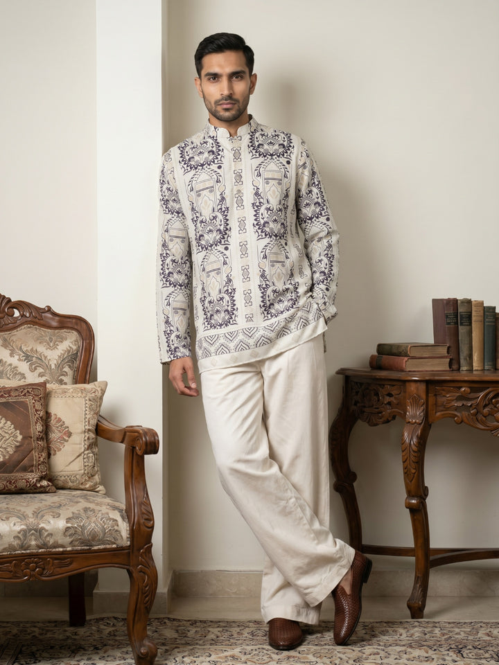 Cotton Blend Ethnic Printed Kurta With Korean Pants