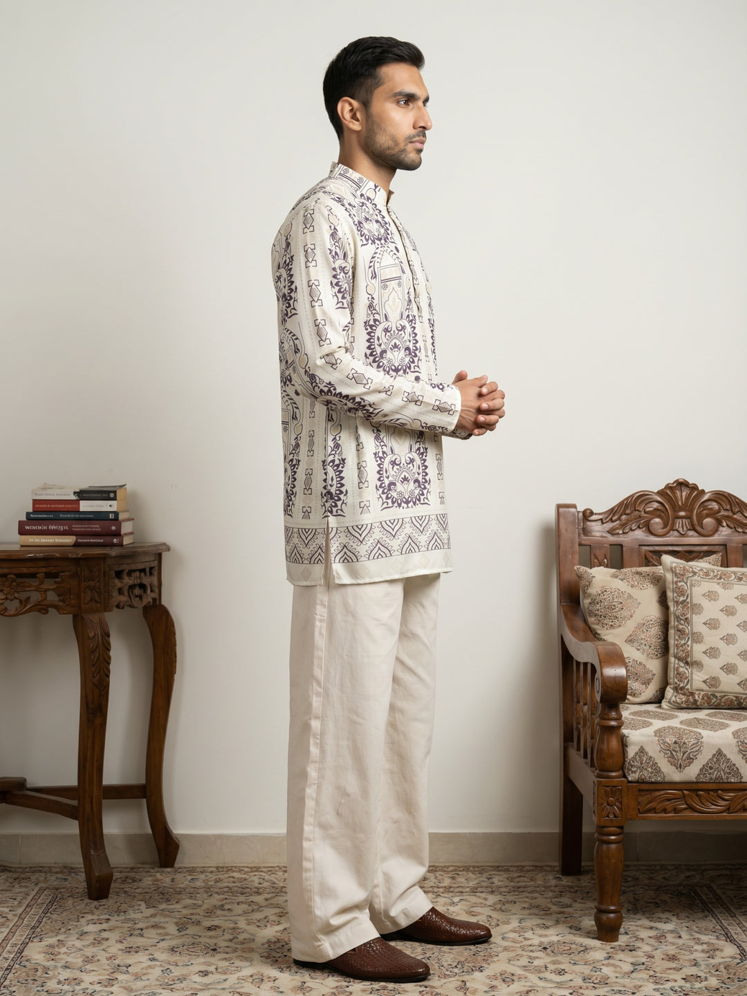 Cotton Blend Ethnic Printed Kurta With Korean Pants
