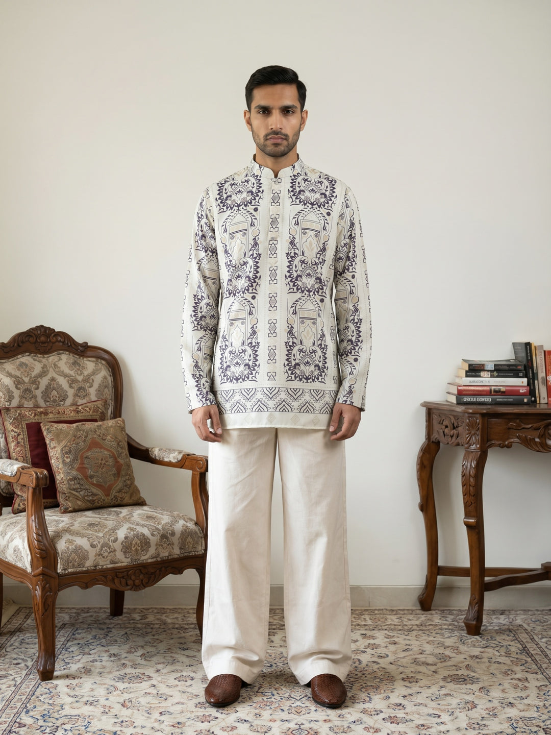 Cotton Blend Ethnic Printed Kurta With Korean Pants