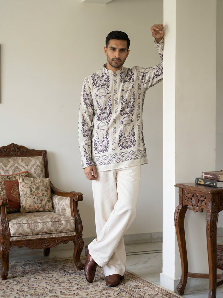 Cotton Blend Ethnic Printed Kurta With Korean Pants