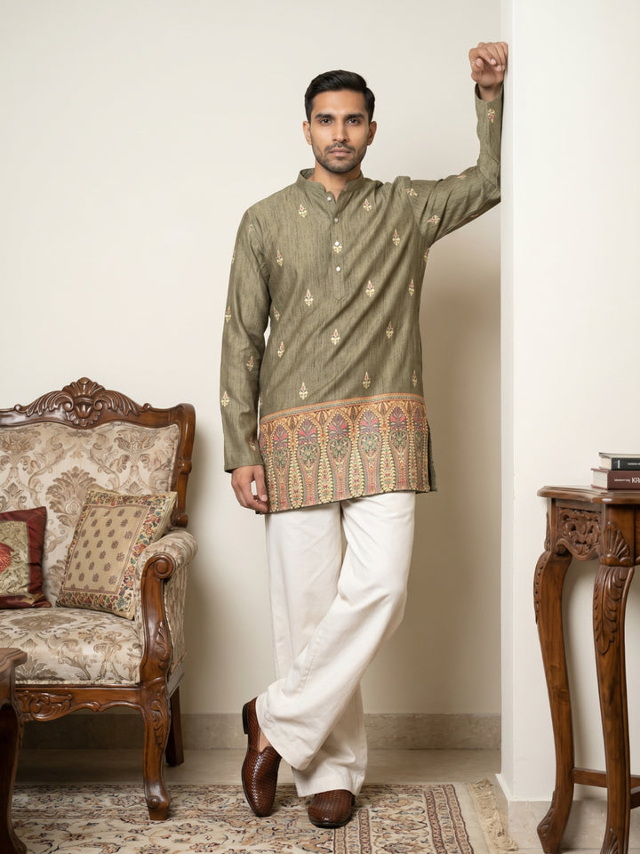Cotton Blend Printed Kurta With Korean Pant Set